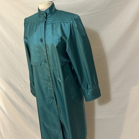Vintage Trenchcoat Women L Turquoise Metallics Shimmer with Pockets Button Down - Picture 9 of 17